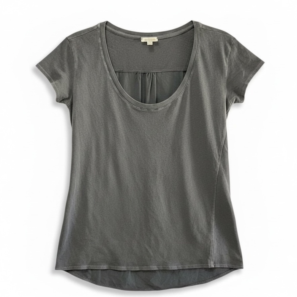 AG Adriano Goldschmied Mixed Media Tee Woven Back Grey NWT